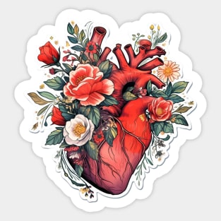 Vintage Goth Floral Anatomical Heart Sticker